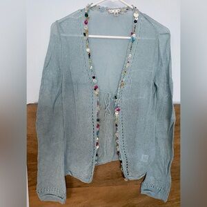 CAbi Blue Knit Cardigan with Beaded Detail